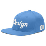 Custom Powder Blue Gold-Navy 3D Puff Embroidery Flat Embroidery Casual Sport Baseball Cap