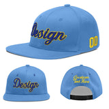 Custom Powder Blue Gold-Navy 3D Puff Embroidery Flat Embroidery Casual Sport Baseball Cap
