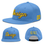Custom Powder Blue Gold-Navy 3D Puff Embroidery Flat Embroidery Casual Sport Baseball Cap