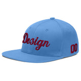 Custom Powder Blue Gold-Navy 3D Puff Embroidery Flat Embroidery Casual Sport Baseball Cap