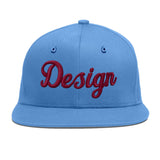 Custom Powder Blue Gold-Navy 3D Puff Embroidery Flat Embroidery Casual Sport Baseball Cap