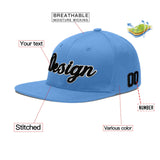 Custom Powder Blue Gold-Navy 3D Puff Embroidery Flat Embroidery Casual Sport Baseball Cap