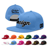 Custom Powder Blue Gold-Navy 3D Puff Embroidery Flat Embroidery Casual Sport Baseball Cap