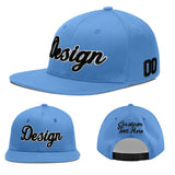 Custom Powder Blue Gold-Navy 3D Puff Embroidery Flat Embroidery Casual Sport Baseball Cap