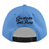 Custom Powder Blue Gold-Navy 3D Puff Embroidery Flat Embroidery Casual Sport Baseball Cap