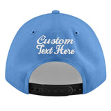 Custom Powder Blue Gold-Navy 3D Puff Embroidery Flat Embroidery Casual Sport Baseball Cap
