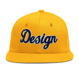 Custom Yellow Navy-White 3D Puff Embroidery Flat Embroidery Casual Sport Baseball Cap
