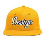 Custom Yellow Navy-White 3D Puff Embroidery Flat Embroidery Casual Sport Baseball Cap