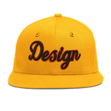 Custom Yellow Navy-White 3D Puff Embroidery Flat Embroidery Casual Sport Baseball Cap
