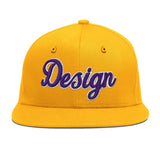 Custom Yellow Navy-White 3D Puff Embroidery Flat Embroidery Casual Sport Baseball Cap