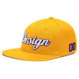 Custom Yellow Navy-White 3D Puff Embroidery Flat Embroidery Casual Sport Baseball Cap