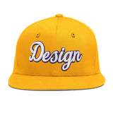 Custom Yellow Navy-White 3D Puff Embroidery Flat Embroidery Casual Sport Baseball Cap