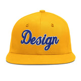 Custom Yellow Navy-White 3D Puff Embroidery Flat Embroidery Casual Sport Baseball Cap