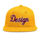Custom Yellow Navy-White 3D Puff Embroidery Flat Embroidery Casual Sport Baseball Cap