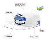 Custom White Light Blue-Navy 3D Puff Embroidery Flat Embroidery Casual Sport Baseball Cap