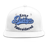Custom White Light Blue-Navy 3D Puff Embroidery Flat Embroidery Casual Sport Baseball Cap
