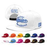 Custom White Light Blue-Navy 3D Puff Embroidery Flat Embroidery Casual Sport Baseball Cap