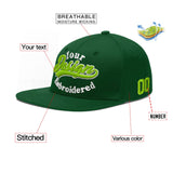 Custom Green Neon Green-White 3D Puff Embroidery Flat Embroidery Casual Sport Baseball Cap