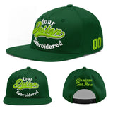 Custom Green Neon Green-White 3D Puff Embroidery Flat Embroidery Casual Sport Baseball Cap