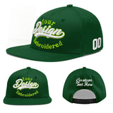 Custom Green Neon Green-White 3D Puff Embroidery Flat Embroidery Casual Sport Baseball Cap