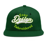 Custom Green Neon Green-White 3D Puff Embroidery Flat Embroidery Casual Sport Baseball Cap