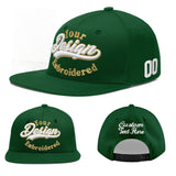 Custom Green Neon Green-White 3D Puff Embroidery Flat Embroidery Casual Sport Baseball Cap