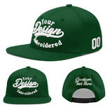 Custom Green Neon Green-White 3D Puff Embroidery Flat Embroidery Casual Sport Baseball Cap