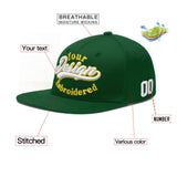 Custom Green Neon Green-White 3D Puff Embroidery Flat Embroidery Casual Sport Baseball Cap