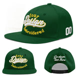 Custom Green Neon Green-White 3D Puff Embroidery Flat Embroidery Casual Sport Baseball Cap