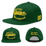 Custom Green Neon Green-White 3D Puff Embroidery Flat Embroidery Casual Sport Baseball Cap