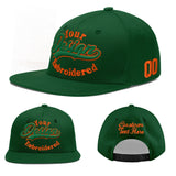 Custom Green Neon Green-White 3D Puff Embroidery Flat Embroidery Casual Sport Baseball Cap
