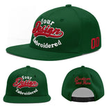 Custom Green Neon Green-White 3D Puff Embroidery Flat Embroidery Casual Sport Baseball Cap