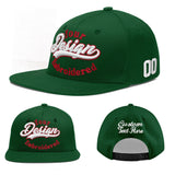 Custom Green Neon Green-White 3D Puff Embroidery Flat Embroidery Casual Sport Baseball Cap