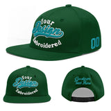 Custom Green Neon Green-White 3D Puff Embroidery Flat Embroidery Casual Sport Baseball Cap