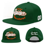 Custom Green Neon Green-White 3D Puff Embroidery Flat Embroidery Casual Sport Baseball Cap