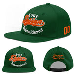 Custom Green Neon Green-White 3D Puff Embroidery Flat Embroidery Casual Sport Baseball Cap