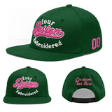 Custom Green Neon Green-White 3D Puff Embroidery Flat Embroidery Casual Sport Baseball Cap