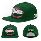Custom Green Neon Green-White 3D Puff Embroidery Flat Embroidery Casual Sport Baseball Cap