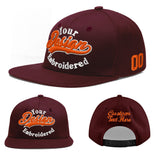 Custom Jujube Red Orange 3D Puff Embroidery Flat Embroidery Casual Sport Baseball Cap