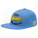 Custom Powder Blue Gold-Navy 3D Puff Embroidery Flat Embroidery Casual Sport Baseball Cap