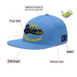Custom Powder Blue Gold-Navy 3D Puff Embroidery Flat Embroidery Casual Sport Baseball Cap