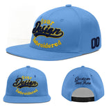 Custom Powder Blue Gold-Navy 3D Puff Embroidery Flat Embroidery Casual Sport Baseball Cap