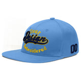 Custom Powder Blue Gold-Navy 3D Puff Embroidery Flat Embroidery Casual Sport Baseball Cap
