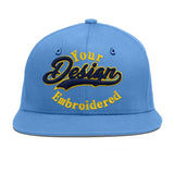 Custom Powder Blue Gold-Navy 3D Puff Embroidery Flat Embroidery Casual Sport Baseball Cap