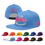 Custom Powder Blue Gold-Navy 3D Puff Embroidery Flat Embroidery Casual Sport Baseball Cap