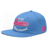 Custom Powder Blue Gold-Navy 3D Puff Embroidery Flat Embroidery Casual Sport Baseball Cap