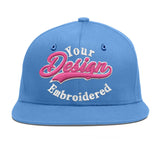 Custom Powder Blue Gold-Navy 3D Puff Embroidery Flat Embroidery Casual Sport Baseball Cap
