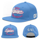 Custom Powder Blue Gold-Navy 3D Puff Embroidery Flat Embroidery Casual Sport Baseball Cap