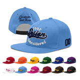 Custom Powder Blue Gold-Navy 3D Puff Embroidery Flat Embroidery Casual Sport Baseball Cap