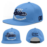 Custom Powder Blue Gold-Navy 3D Puff Embroidery Flat Embroidery Casual Sport Baseball Cap